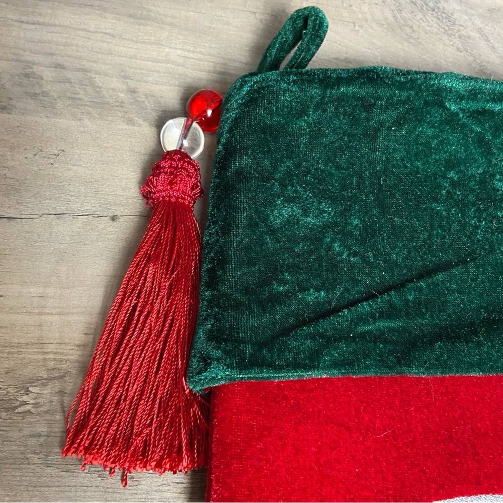 Christmas Stocking Red & Green Velvet With Tassel, Rhinestone Monogram‎ (B) - Picture 4 of 8